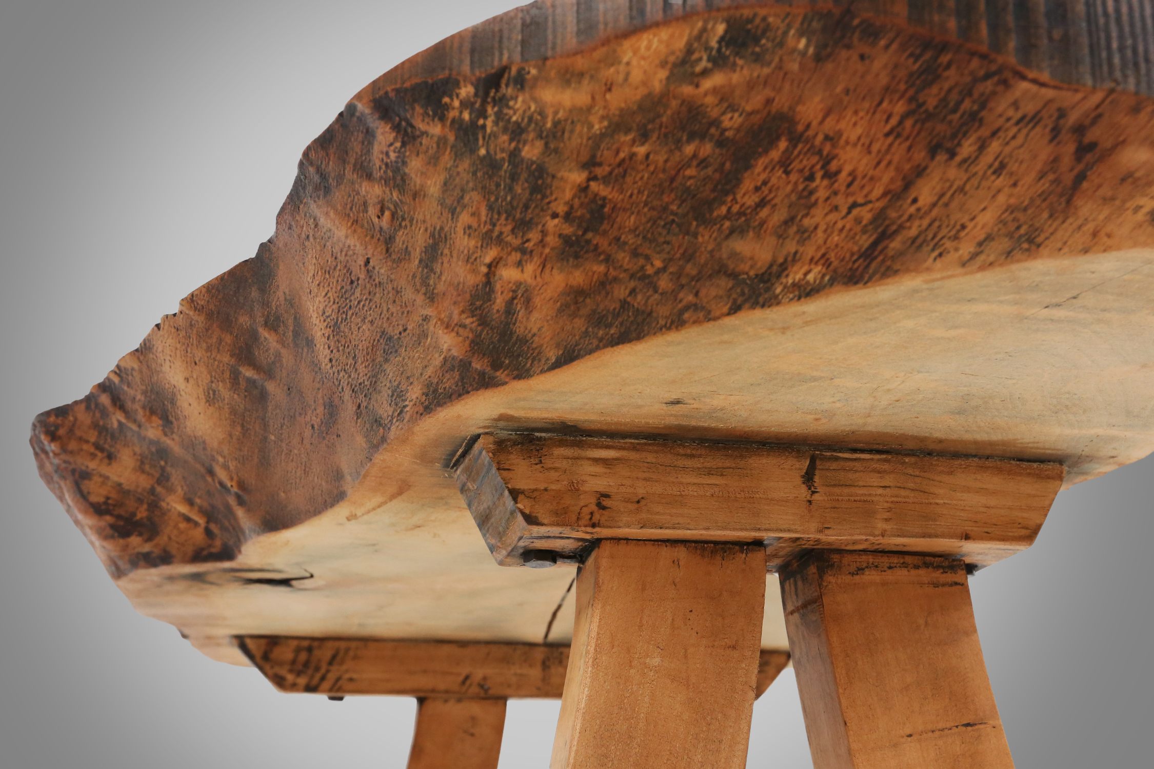 Sculptural carved tree trunk coffee table in oak, France ca. 1850thumbnail